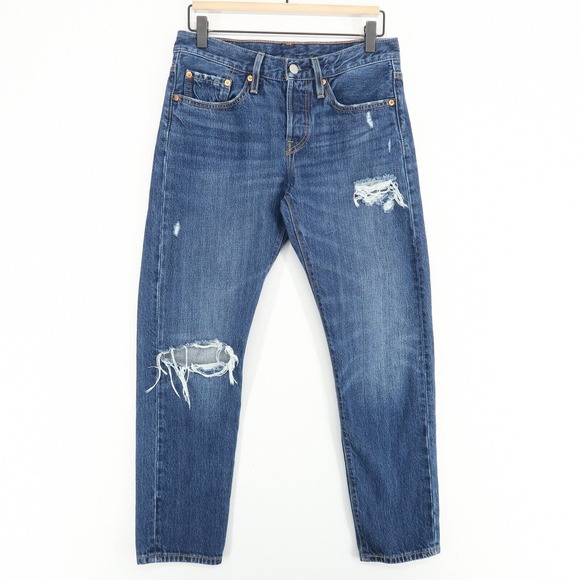 Levis 501t Taper Jeans Womens 26 Blue Button‎ Fly Distressed 100% Cotton - Picture 1 of 13
